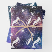 Retro Atomic Star Space Cat Mitte des Jahrhunderts Geschenkpapier Set (Beispiel)