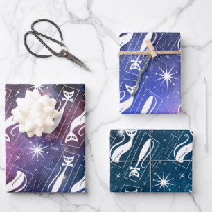 Retro Atomic Star Space Cat Mitte des Jahrhunderts Geschenkpapier Set