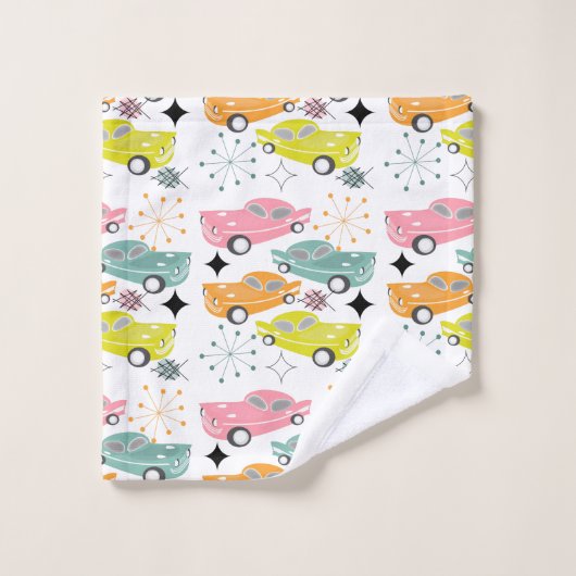 Retro Atomic Sternexplosion Moderne Mitteljahrsaut Badhandtuch Set (Waschlappen)