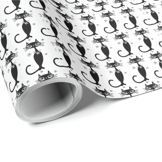 RETRO ATOMISCHES SCHWARZES KATZGEBIET GESCHENKPAPIER (Rolleneckpunkt)