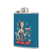 Retro-Atomkatze Pin-Up | "Happy Hour, Honey" Mid- Flachmann (Links)