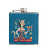 Retro-Atomkatze Pin-Up | "Happy Hour, Honey" Mid- Flachmann (Vorderseite)