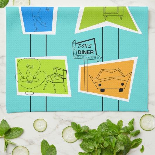 Retro AtomKitsch-Geschirrtuch Handtuch (Gefaltet)