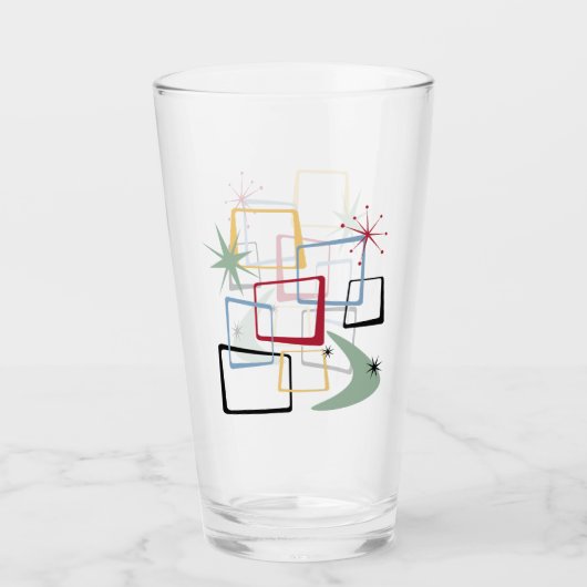 Retro Atomquadrate Stars Boomerang Mitte Jahrhunde Glas (Vorderseite)