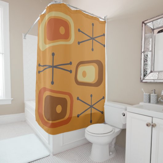 Retro Atomraumzeitalter Orange Duschvorhang (Beispiel)