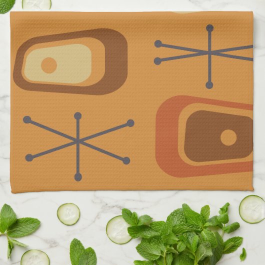 Retro Atomraumzeitalter Orange Geschirrtuch (Gefaltet)