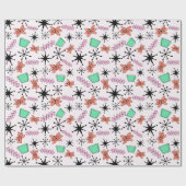 Retro Atomrosa Orange grünes Umhüllungspapier Geschenkpapier (Flach)