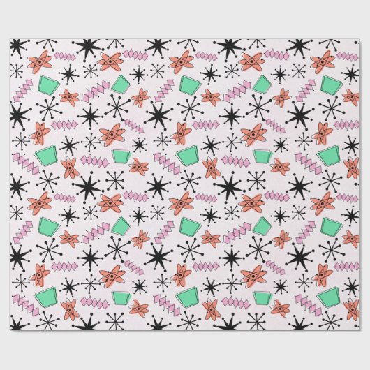 Retro Atomrosa Orange grünes Umhüllungspapier Geschenkpapier (Flach)