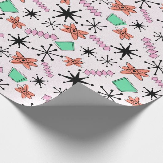 Retro Atomrosa Orange grünes Umhüllungspapier Geschenkpapier (Ecke)