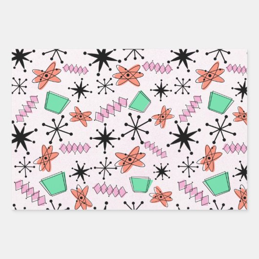 Retro Atomrosa Orange grünes Umhüllungspapier Geschenkpapier Set (Vorderseite 3)