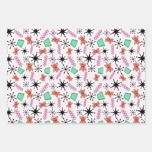 Retro Atomrosa Orange grünes Umhüllungspapier Geschenkpapier Set (Vorderseite 2)
