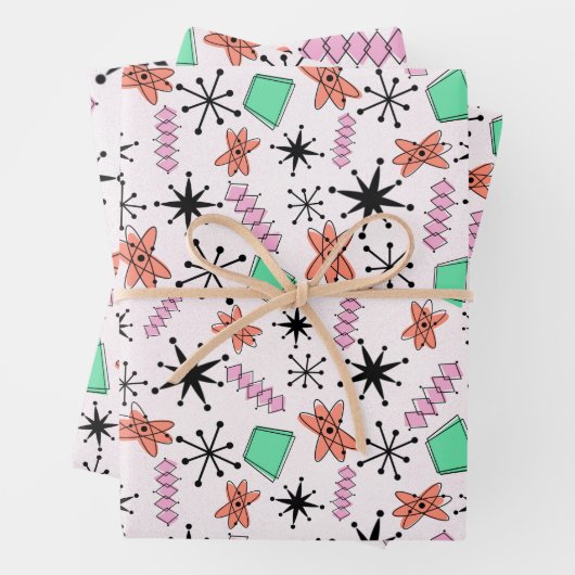 Retro Atomrosa Orange grünes Umhüllungspapier Geschenkpapier Set (Beispiel)