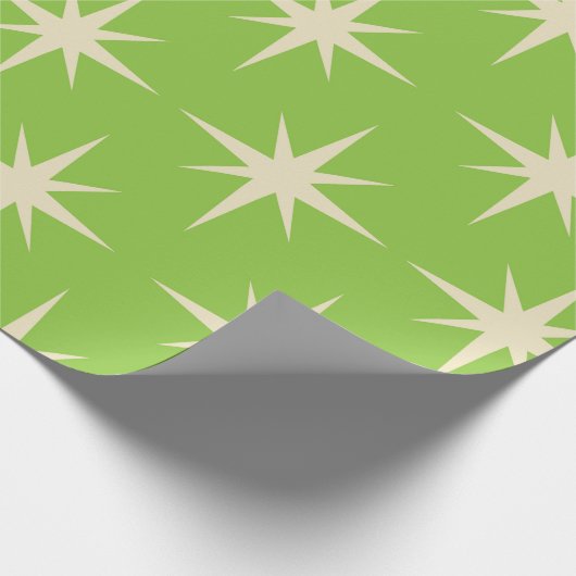 Retro Atomstars Muster auf Kalkgrün Geschenkpapier (Ecke)