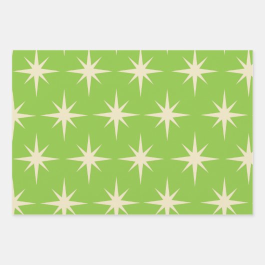 Retro Atomstars Muster auf Kalkgrün Geschenkpapier Set (Vorderseite 2)