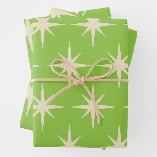 Retro Atomstars Muster auf Kalkgrün Geschenkpapier Set (Beispiel)