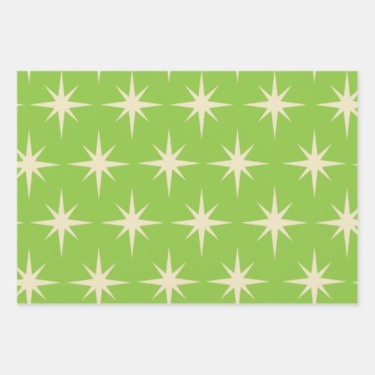 Retro Atomstars Muster auf Kalkgrün Geschenkpapier Set (Vorderseite)