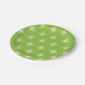 Retro Atomstars Muster auf Kalkgrün Pappteller (Schrägansicht)