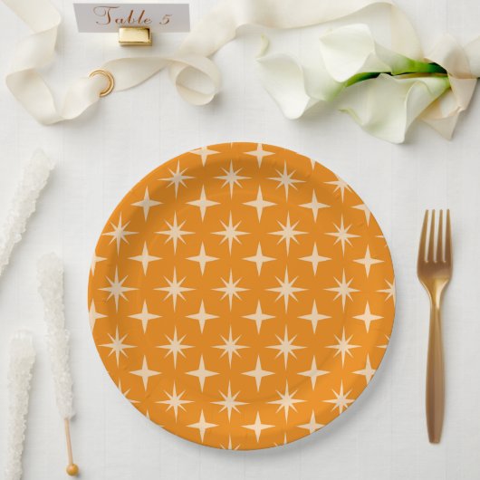 Retro-Atomsterne-Muster auf Orange Pappteller (Hochzeit)