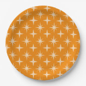 Retro-Atomsterne-Muster auf Orange Pappteller (Vorderseite)