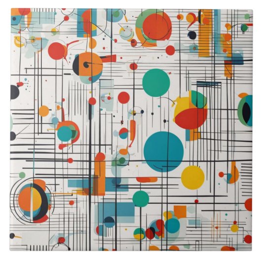 Retro-Atomzeit abstrakte Farben und Linien Fliese (Vorderseite)