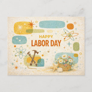 Retro Atomzeit Happy Labor Day Feiertagspostkarte