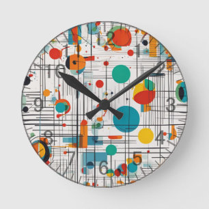 Retro-Atomzeitalter-Muster, Linien, Formen Runde Wanduhr