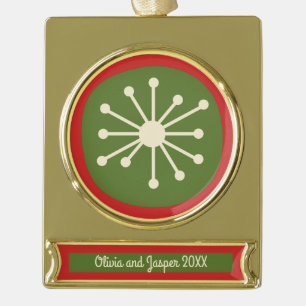 Retro Atomzeitalter Niedlich Red Green Cream Banner-Ornament Gold