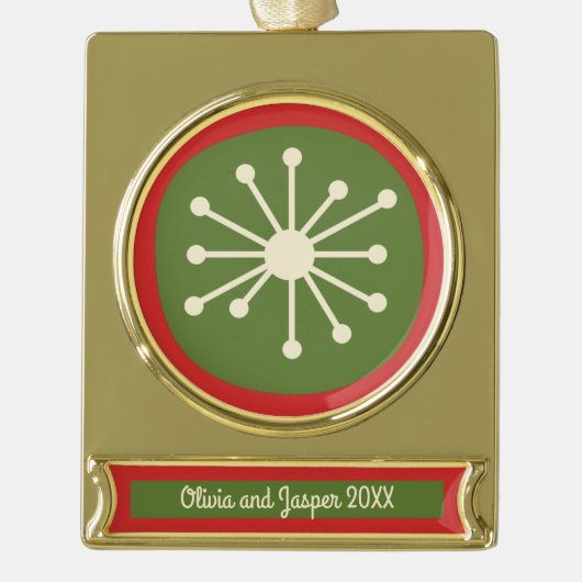 Retro Atomzeitalter Niedlich Red Green Cream Banner-Ornament Gold (Vorderseite)