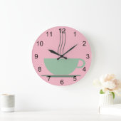 Retro Atomzeitalter Pink & Jadeite Green Coffee Cu Große Wanduhr (Zuhause)