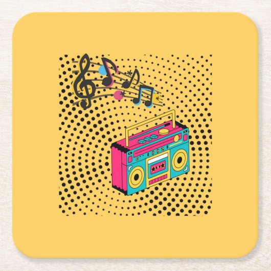 Retro Audio Boombox. Rechteckiger Pappuntersetzer (Vorderseite)