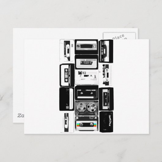 Retro Audio Kassette Gruppe b&w Postkarte (Vorne/Hinten)