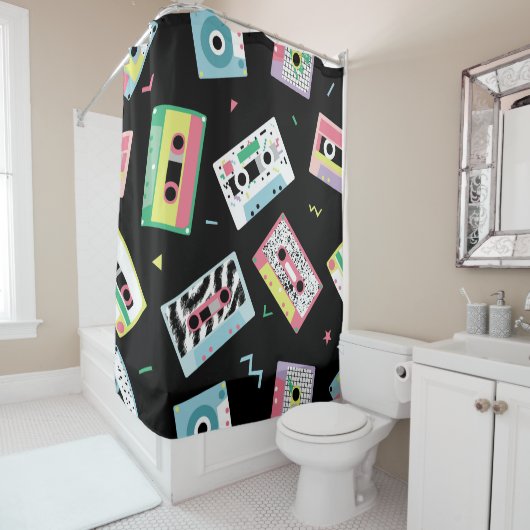 Retro-Audiobänder, 80er-Stil-Muster. Duschvorhang (Beispiel)