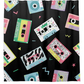 Retro-Audiobänder, 80er-Stil-Muster. Duschvorhang