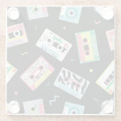 Retro-Audiobänder, 80er-Stil-Muster. Glasuntersetzer (Rückseite)