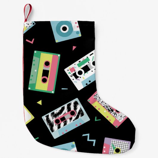 Retro-Audiobänder, 80er-Stil-Muster. Kleiner Weihnachtsstrumpf (Vorderseite)