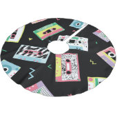 Retro-Audiobänder, 80er-Stil-Muster. Polyester Weihnachtsbaumdecke (Schrägansicht)
