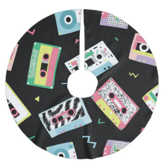 Retro-Audiobänder, 80er-Stil-Muster. Polyester Weihnachtsbaumdecke