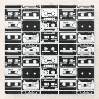 Retro-Audiobänder, altmodisches Muster. Glasuntersetzer