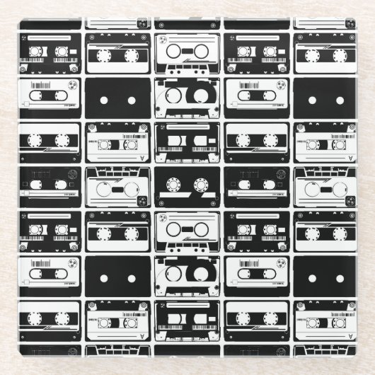 Retro-Audiobänder, altmodisches Muster. Glasuntersetzer (Vorderseite)