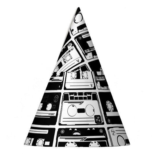 Retro-Audiobänder, altmodisches Muster. Partyhütchen (Links)