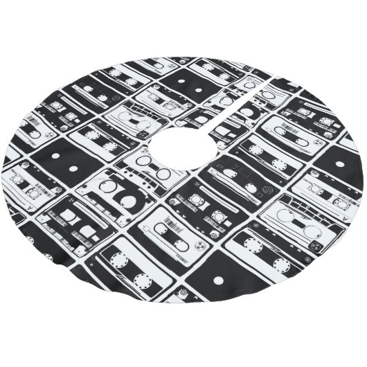 Retro-Audiobänder, altmodisches Muster. Polyester Weihnachtsbaumdecke (Schrägansicht)