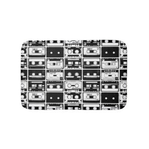 Retro-Audiokassetten, altmodisches Muster. Badematte