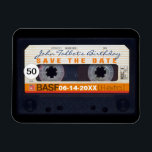 Retro Audiotape 50. Geburtstag Speichern Sie das D Magnet<br><div class="desc">Alte Audio-Kassette zu personalisieren mit Ihrem Namen und Datum. Design auf Foto Magnet mit Text für 50. Geburtstag "". Passend Geburtstagskarte Postkarte,  Geburtstagseinladung,  Geburtstagspapier Serviette und Gästebuch (Wendelheft und Hardcover). Vergessen Sie nicht die ganze Kollektion Retro-Audiotapes (durchsichtig,  grüne Farben,  Dekore und mehr... ).</div>