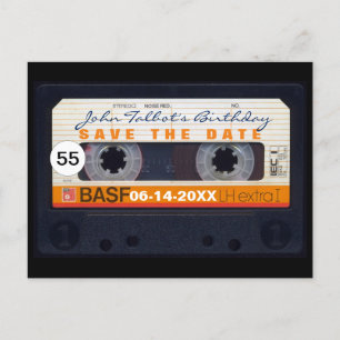 Retro Audiotape 55. Geburtstag Save the Date PostC Ankündigungspostkarte