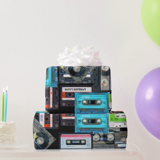 Retro Audiotape Cassette Mixtape name Geburtstag W Geschenkpapier (Partygeschenke)