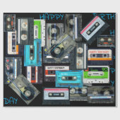 Retro Audiotape Cassette Mixtape name Geburtstag W Geschenkpapier (Flach)