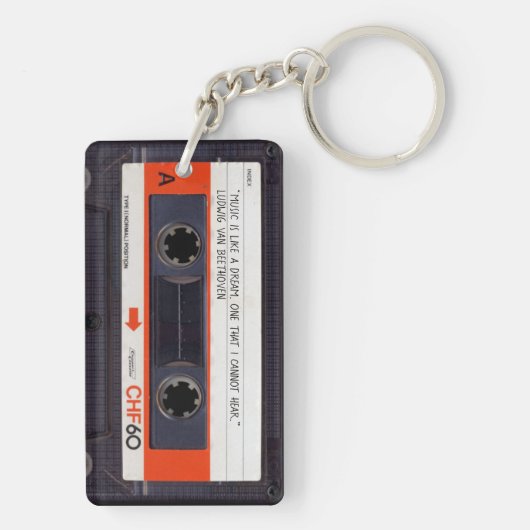 Retro Audiotape Mixtape Kassette OW personalisiert Schlüsselanhänger (Rückseite)