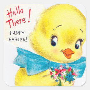 Retro-Aufkleber für das Vintage Osterchick Quadratischer Aufkleber