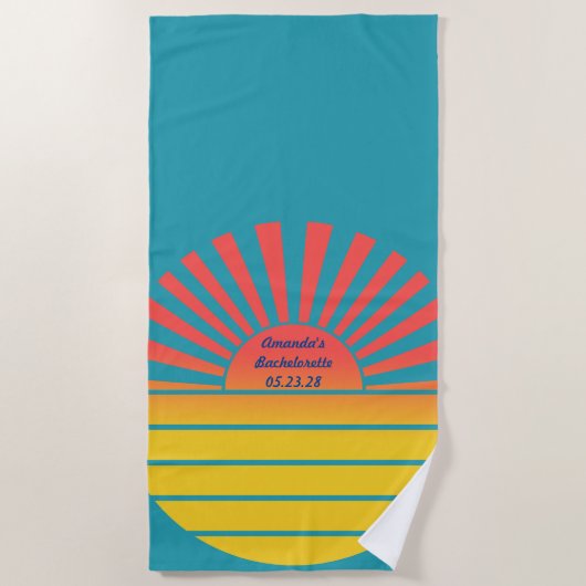 Retro-Aufstieg Sun Bachelorette Blau Rot Gelb Strandtuch (Vorderseite)