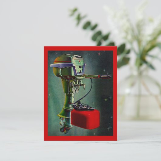 Retro Außenbord mit roter Einladung (Stehend Vorderseite)